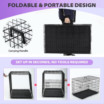 BestPet | Dog Crate | 30" | Black | Foldable Metal Kennel with Double Doors, Secure Slide-Bolt