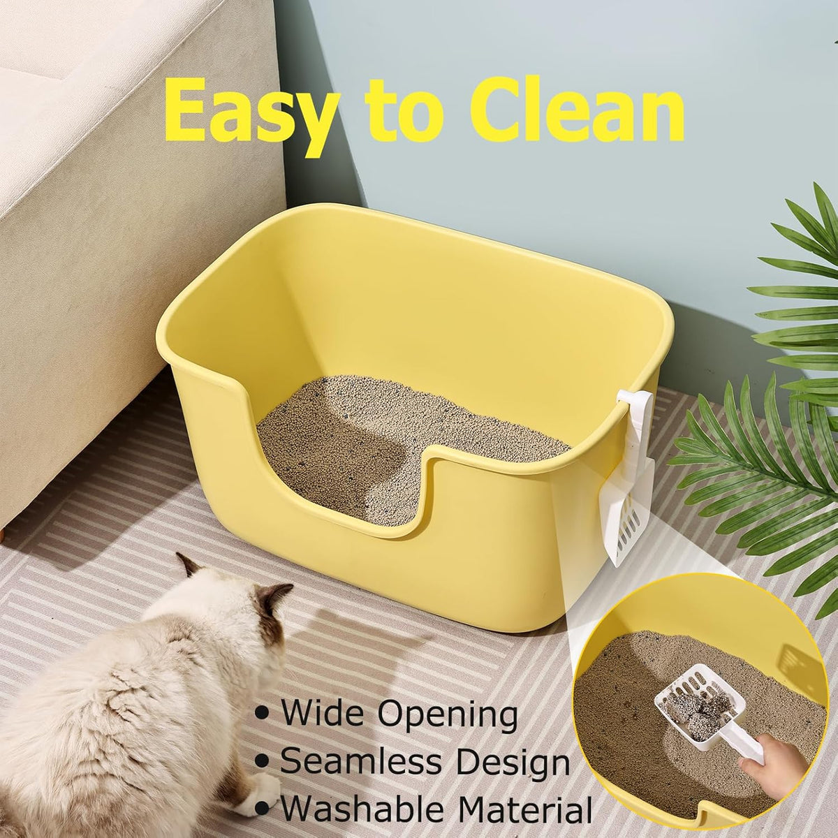 SpaceTime Extra Large Litter Box with High Sides,XL Low Entry Multi Cat Litter Pan for