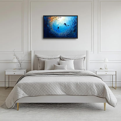 Large Ocean Diving Wall Art for Living Room, Framed Oversized Fish Wall Decor Underwater Marine