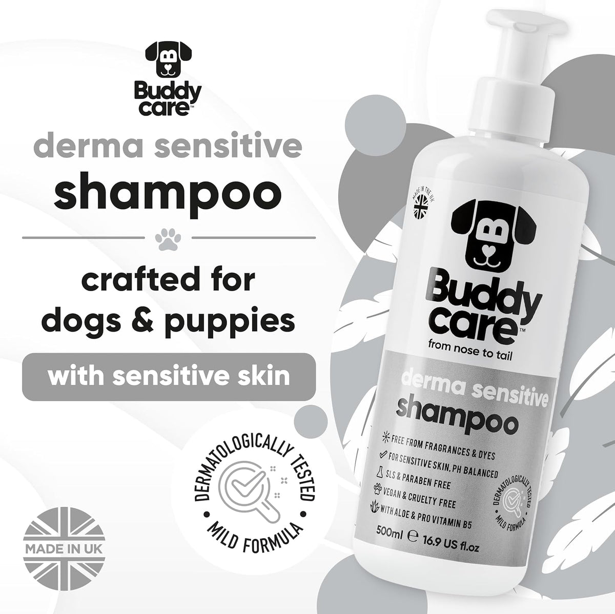 Derma Sensitive Dog Shampoo by Buddycare | Dry Skin & Itchy Skin Relief for Smelly Dogs | Deep