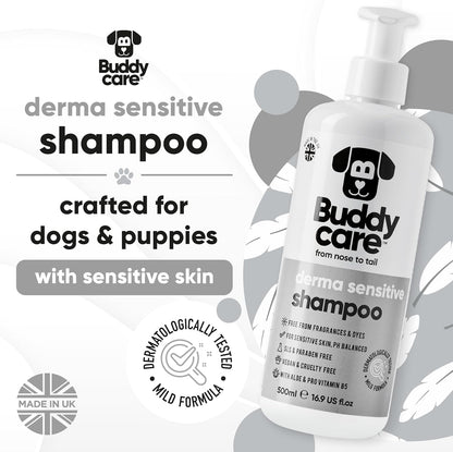 Derma Sensitive Dog Shampoo by Buddycare | Dry Skin & Itchy Skin Relief for Smelly Dogs | Deep