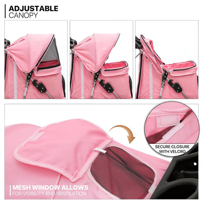 MoNiBloom 3-Wheels Foldable Pet Stroller with Waterproof Cover, Pet Strolling Cart for Small/Medium