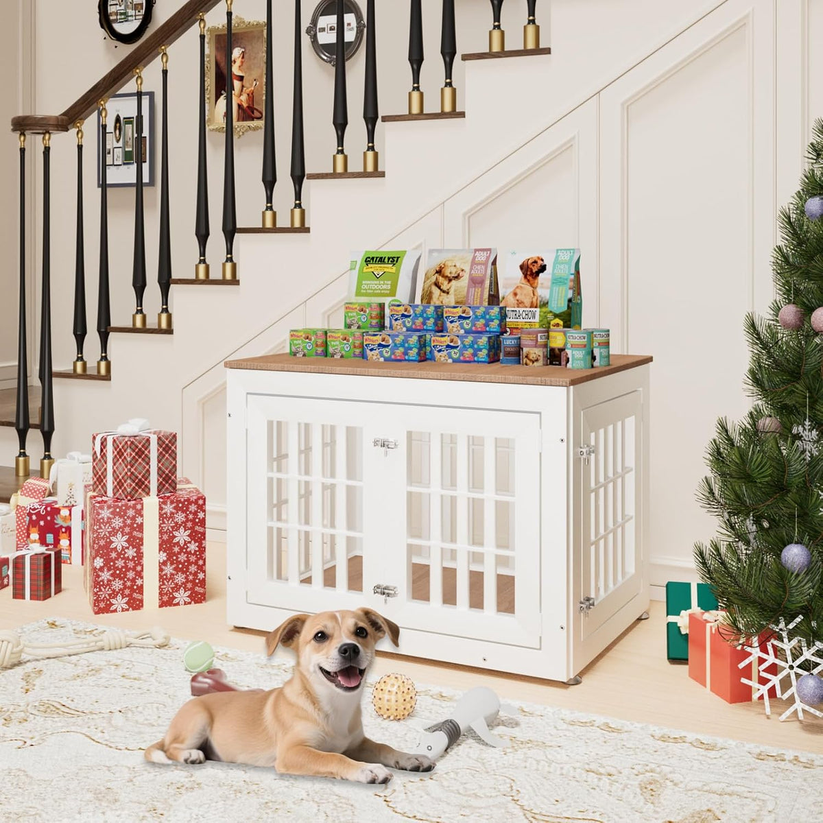 38" Heavy Duty Dog Crate Furniture for Small,Medium and Large Dogs,Rustic Wooden Dog Cage Kennel