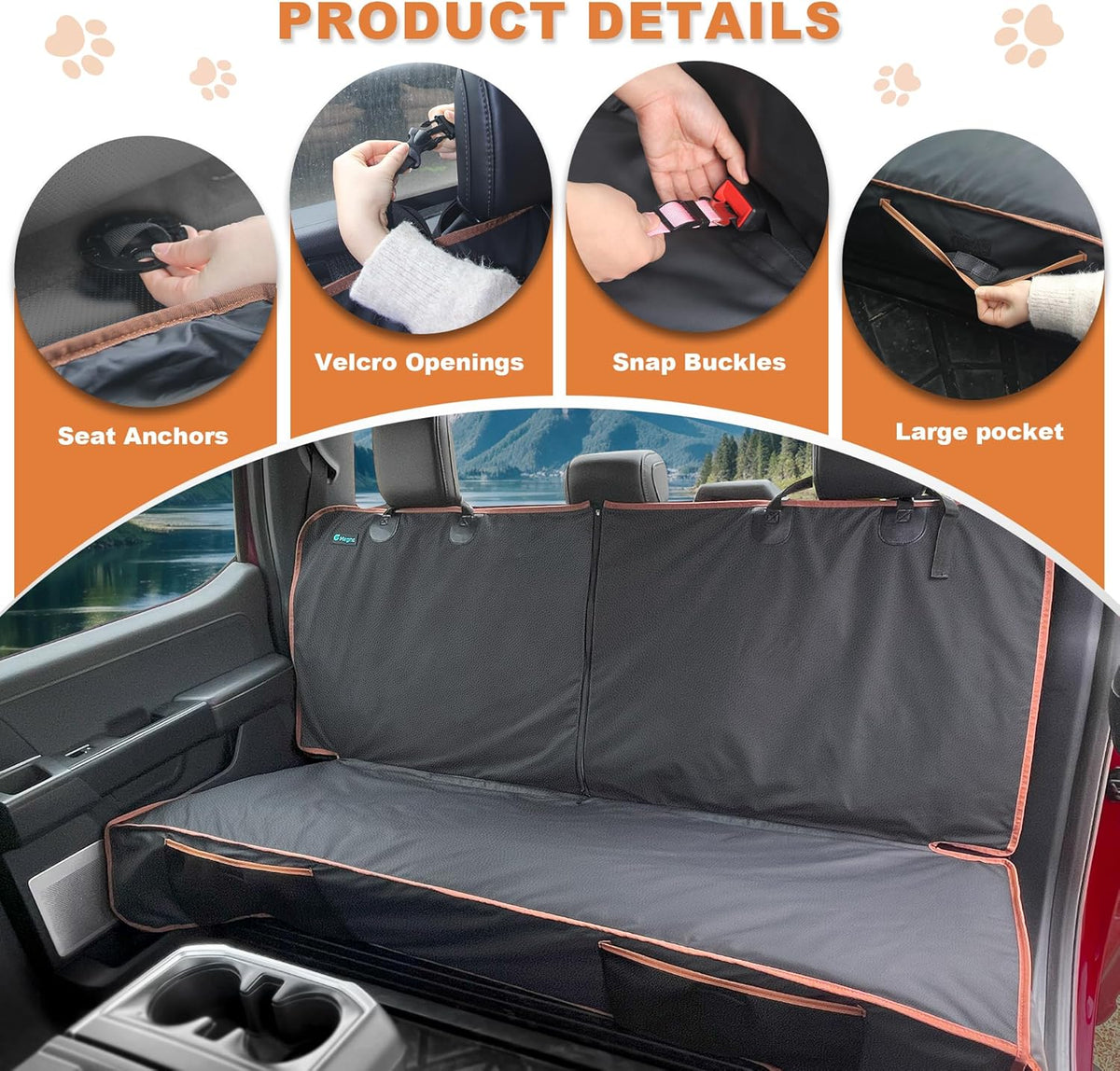 Dog Car Seat Cover for Back Seat, Waterproof PU Leather Bench Seat Covers for Trucks Ford F 150/Ram