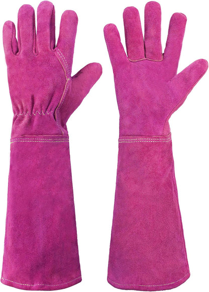 HANDLANDY Ladies Leather Gardening Gloves, Thorn Proof Women Rose Pruning Garden Yard Glove, Heavy
