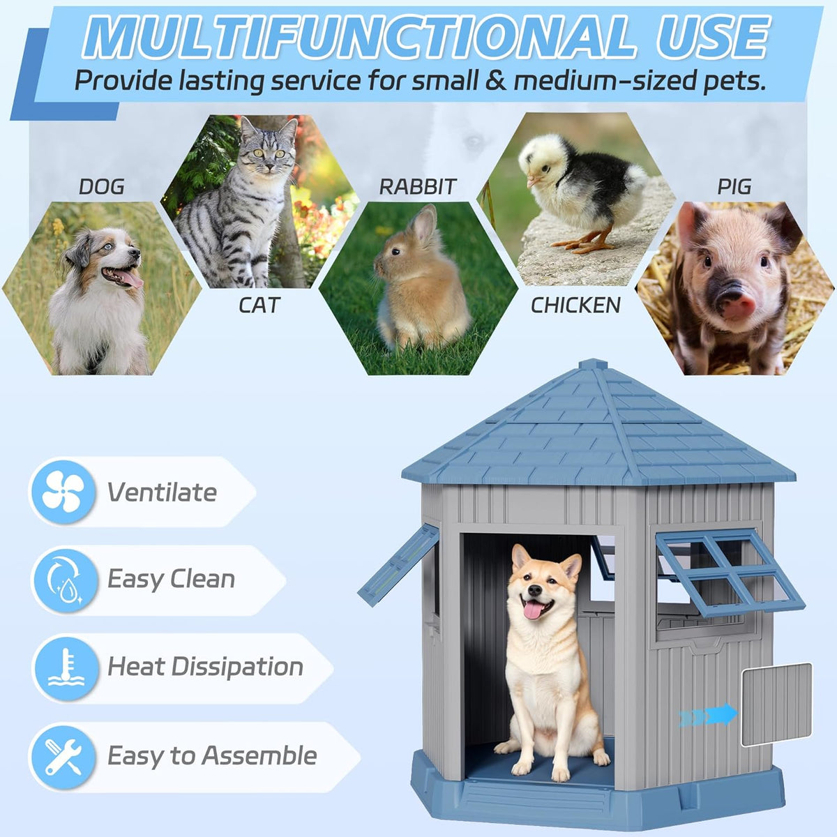 Durable Dog House Indoor Outdoor for Small Medium Dogs, Weatherproof Puppy Shelter with Elevated