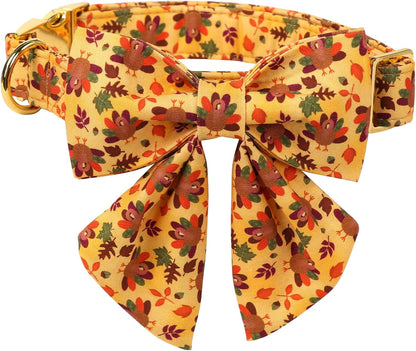 Lionet Paws Thanksgiving Day Dog Collar with Bowtie, Dogs Sailor Bow Collar with Metal Buckle for