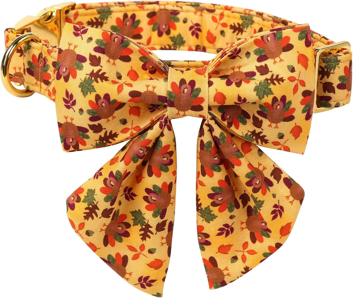 Lionet Paws Thanksgiving Day Dog Collar with Bowtie, Dogs Sailor Bow Collar with Metal Buckle for