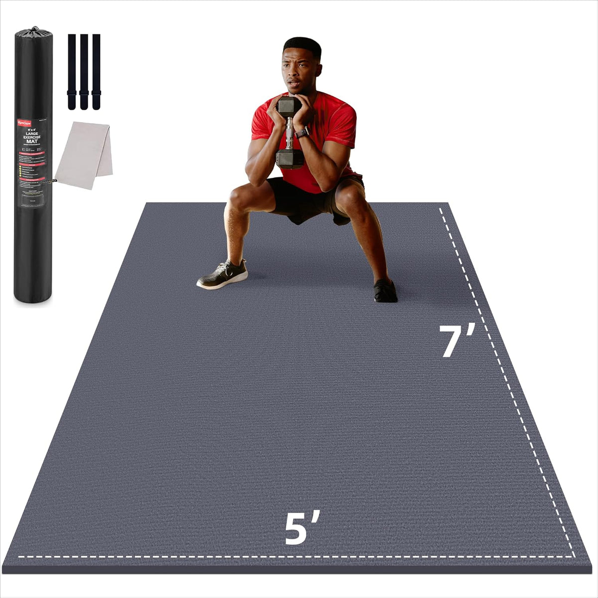 Large Exercise Mat for Home Workout,12‘x6’/10'x6'/9'x6'/8'x6'/7'x5'/6'x4' (7mm) Extra Thick Workout