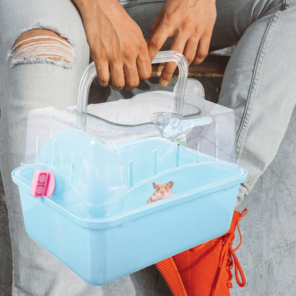 Hamster Cage - Small Pet Carrying Container, Clear Stand, Outdoor Travel House, Fully Transparent