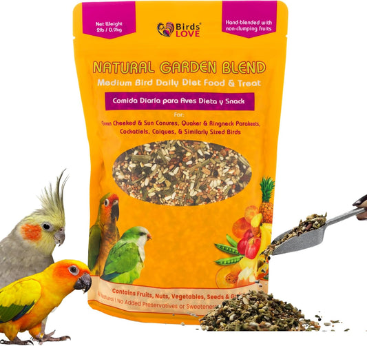 Birds LOVE All Natural Garden Blend Bird Food for Medium Birds - Cockatiels, Green Cheek Conures