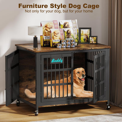 EasyCom 42"/41"/33" Dog Crate Furniture with Name Tag, XL Heavy Duty Dog Kennel Indoor for Large