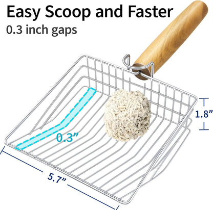 UFECODO Fast Sifting Cat Litter Scoop with Holder Stand, Stainless Steel Poop Scooper with