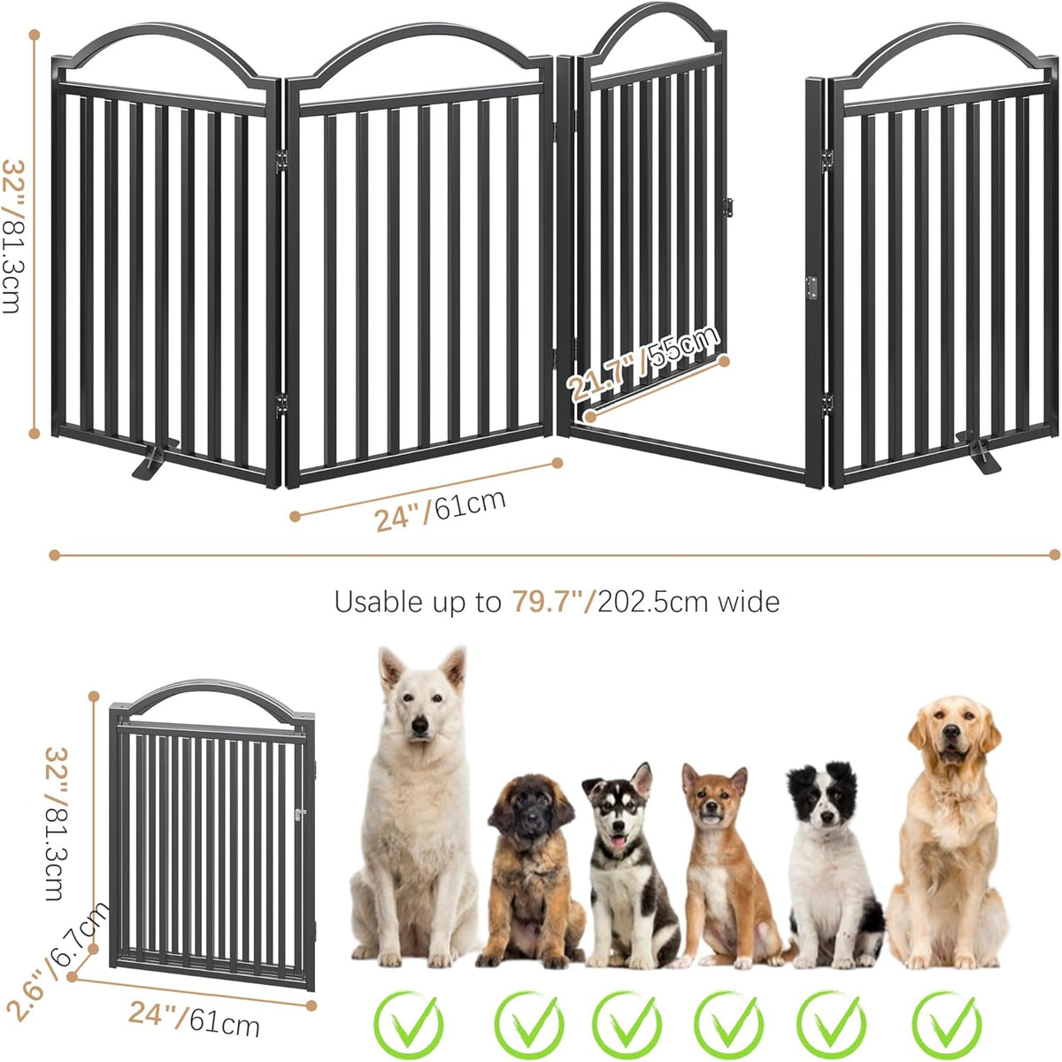 BHG Metal No-Assembly Freestanding Dog Gate with Door Walk Through, Extra Wide 96", Extra Tall 32"