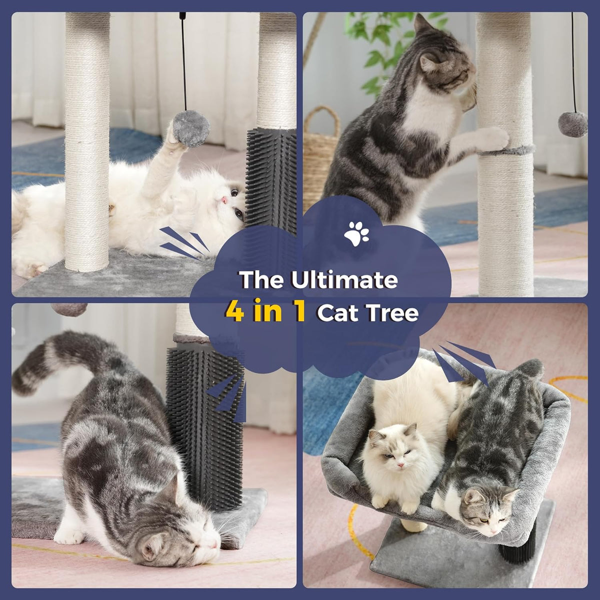 Cat Tree Tower for Large Cats Cat Scratching Post with 20x15.7”Wide Top Bed, Self Groomer, Thick