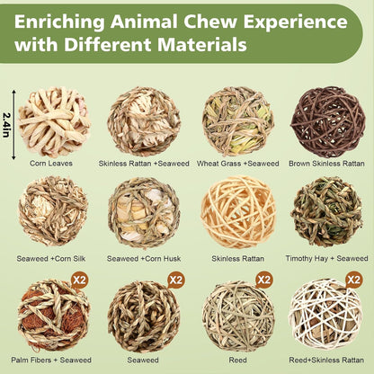 Bunny Chew Grass Balls, Rolling Chew Toys for Small Animals, Improving Dental Health, Natural Chew