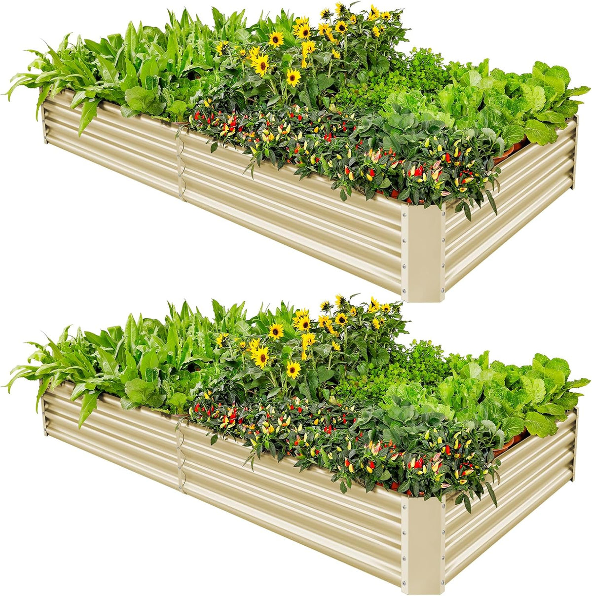 Land Guard 2 Pack 8×4×1ft Galvanized Metal Raised Garden Bed, Metal Planter Kit Box Outdoor for