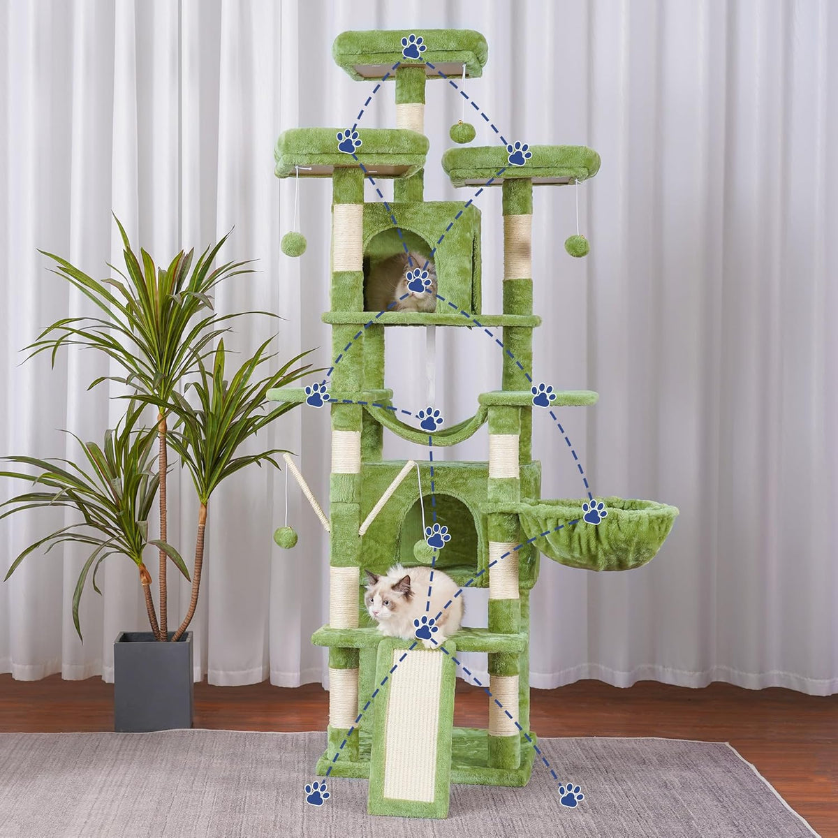 Hey-brother Cat Tree, 71 inches XL Large Cat Tower for Indoor Cats, Multi-Level Cat House with 3