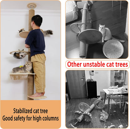 Floor to Ceiling Cat Tree Height (50-120 in) Adjustable Cat Tower 5 Tier Hemp Scratching Post High