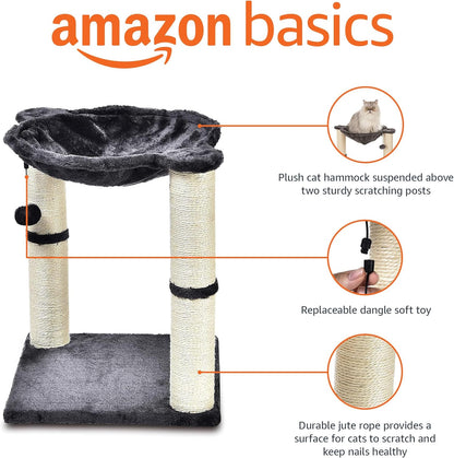 Amazon Basics Cat Condo Tower with Hammock Bed and Scratching Post,Easy to Assemble,Plush