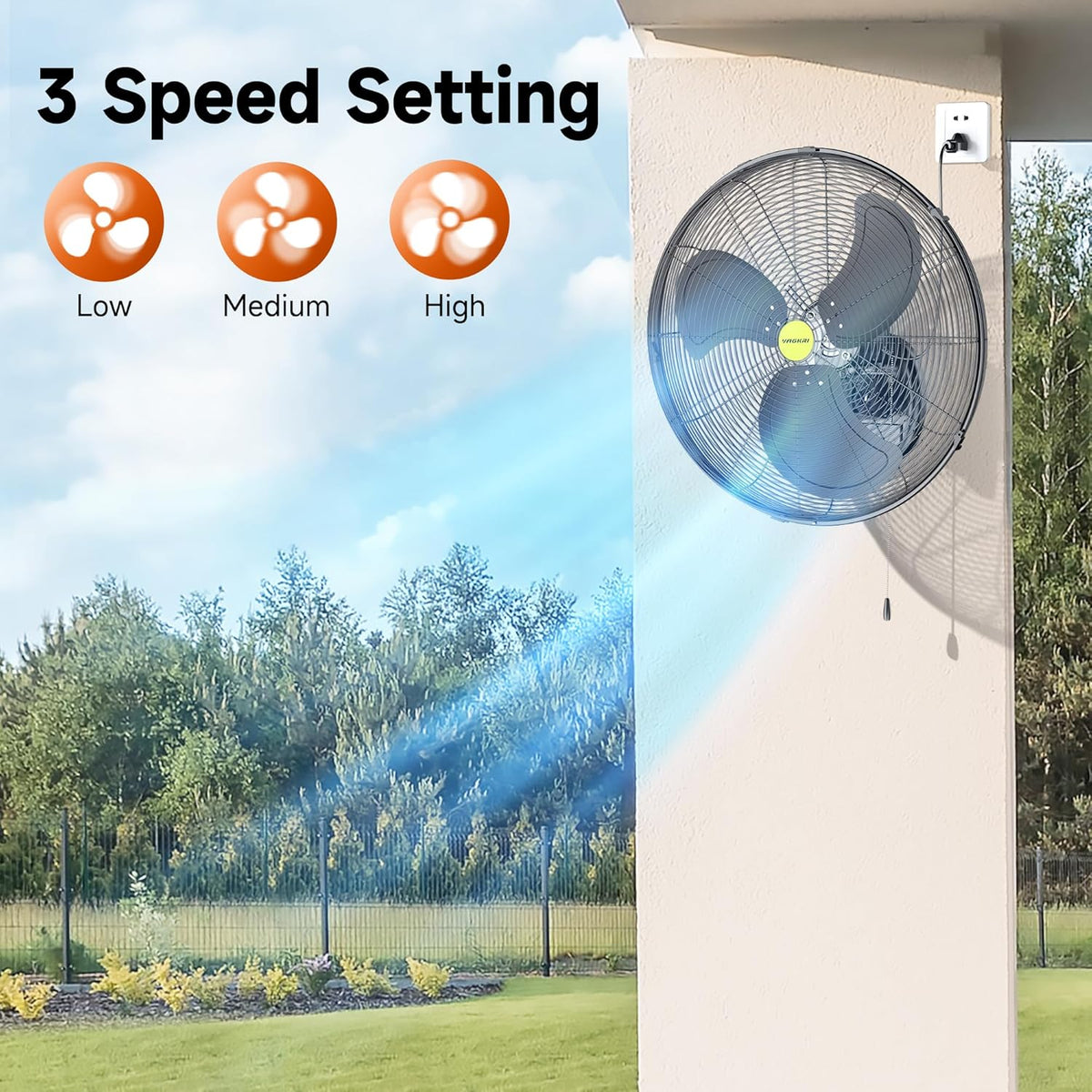 VAGKRI Wall Mount Fan, 20 Inch High Velocity Metal Oscillating Fan, 3 Speeds, 5300CFM Industrial