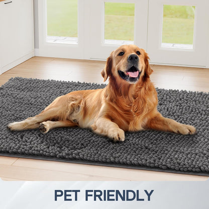 Dog Door Mat for Muddy Paws, 60" x 36" Chenille Absorbent Front Door Mat Inside, Large Runner Mud