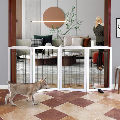 ZJSF Freestanding Dog Fence Indoor, Foldable Dog Gate for Doorways, Stairs or Hallways, Sturdy Wood