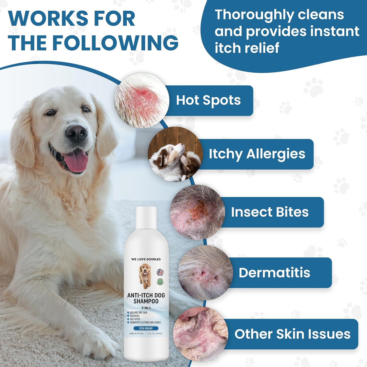Premium Anti Itch Dog Shampoo for Sensitive Skin, Made in USA, Dry Skin Treatment for Dogs, Great