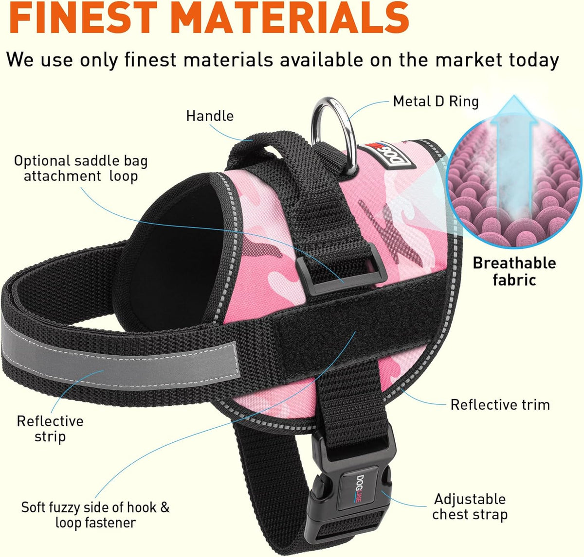 Dogline Dog Harness, Reflective No-Pull Adjustable Vest with Handle, Breathable No-Choke Harness