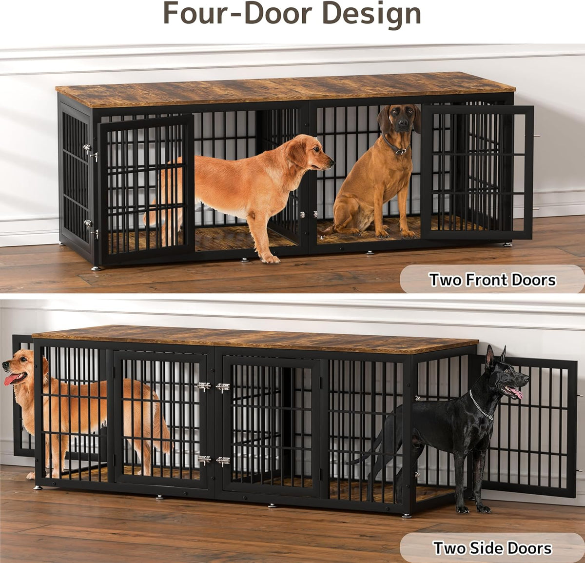78 Inch Double Dog Crate Furniture, Heavy Duty Extra Large Cage Furniture with Divider for 2 Dogs
