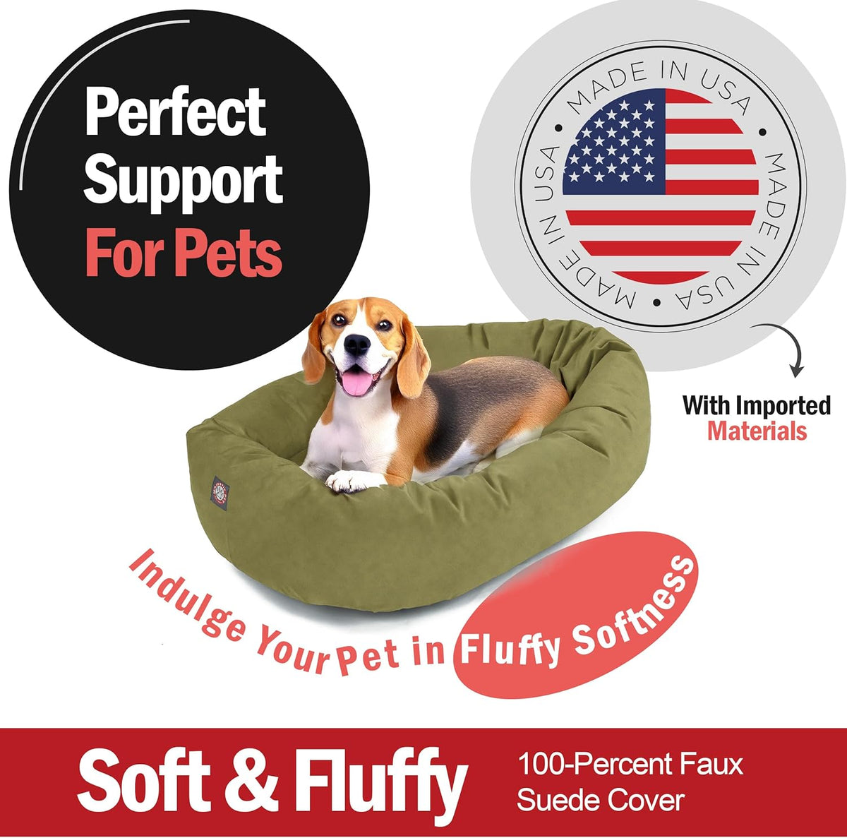 Majestic Pet 32 Inch Suede Shredded Memory Foam Mix Calming Medium Dog Bed Washable 32 x 23 x 7