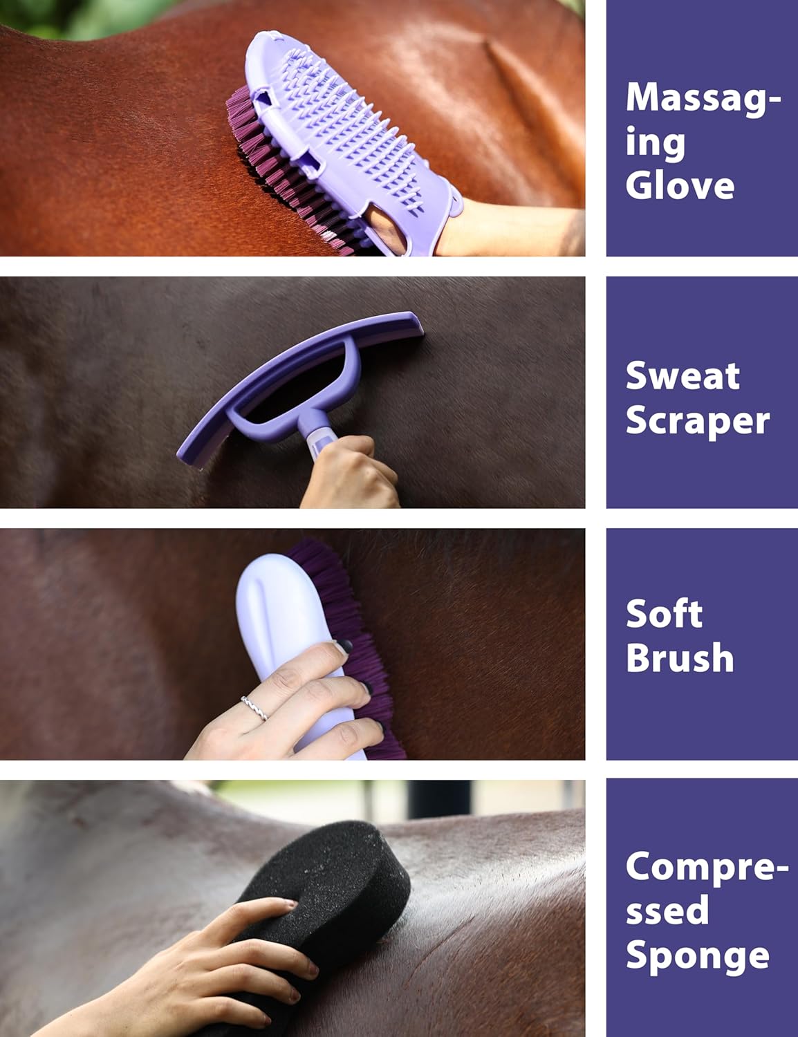11PCS Horse Grooming Kit Curry Comb Sweat Scraper Horse Bathing Supplies Grooming Tools with