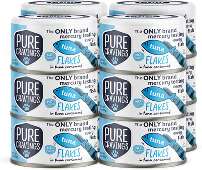 Tuna Flakes in Tuna Consommé, Canned Wet Cat Food Soup, 100% Mercury-Tested, Moist Can Fish