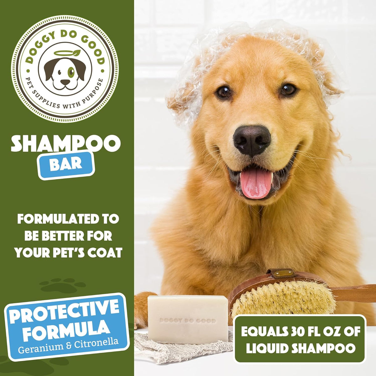 Doggy Do Good Deshedding Dog Shampoo Bar, Dog Soap Bar, Geranium & Citronella Shampoo for Dogs