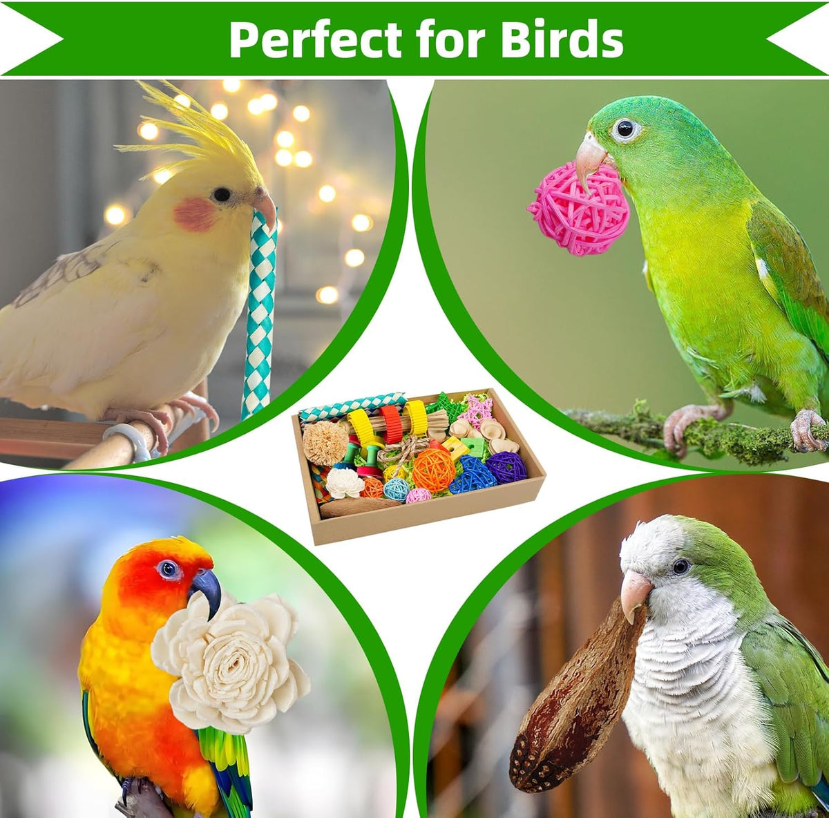 Bird Toys, Colorful Birds Foraging & Shredded Toy Boxs, Rattan Weaving Safe Parrot Toys, for