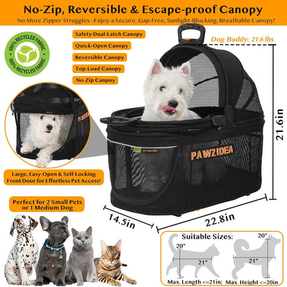 PAWZIDEA Dog Stroller 4 in 1, Pet Stroller for Cats with Detachable Carrier for Small/Medium