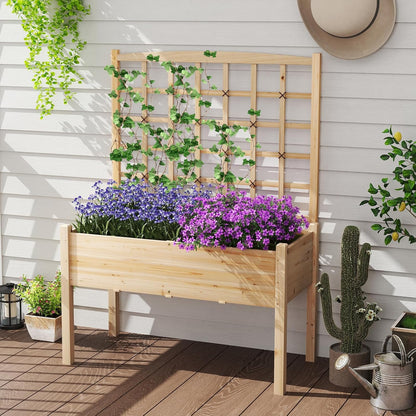 Giantex Raised Garden Bed with Trellis, Wooden Elevated Planter Box with Legs, Drainage Holes for