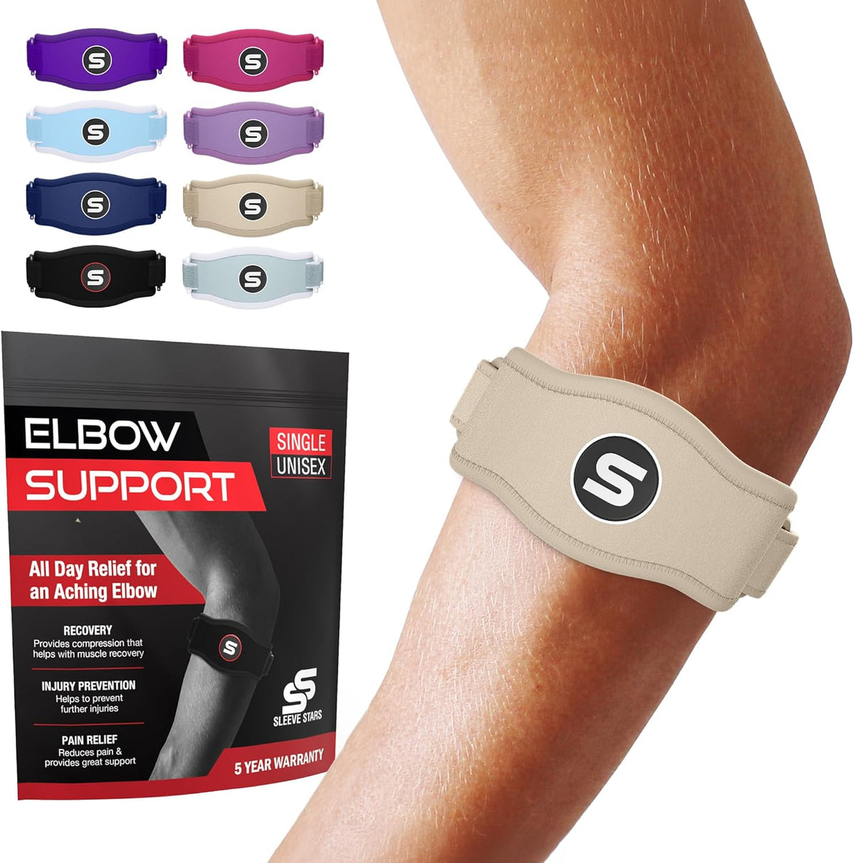 Sleeve Stars Tennis Elbow Brace for Women - Adjustable Tennis Strap, Golfers Elbow Brace for Men