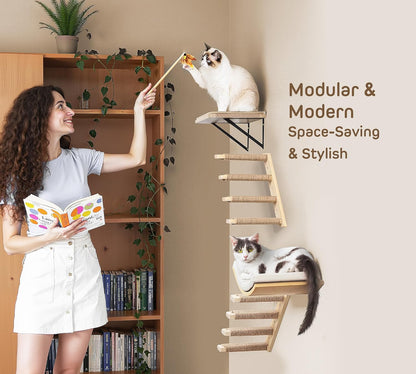 Wood Cat Wall Shelf with Soft Foam Cushion, Curved Cats Wall Bed for Large Cats, Floating Cat Perch