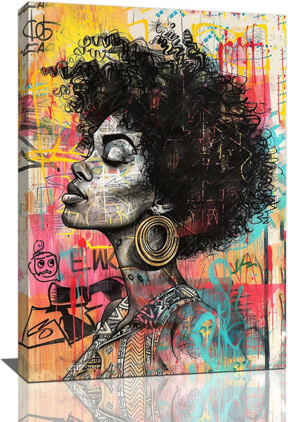 Quorin African American Wall Art Banksy Graffiti Black Woman Pictures Black Girl Wall Decor Canvas