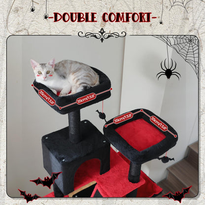 PAWZ Road 70 Inch Cat Tower, Gothic Cat Tree with 2 Cozy Condos, 2 Plush Perch, Large Basket, 2