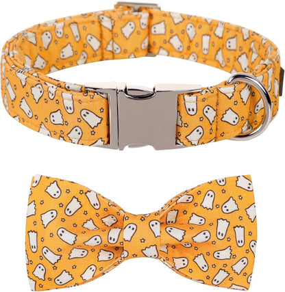 Lionet Paws Halloween Dog Collar with Bowtie - Cute Cotton Adjustable Fall Bowtie Dog Collar with