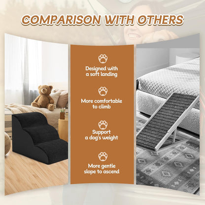 Romrol Dog Stairs Ramp for High Beds Couches, High Density Foam Pet Steps with Durable Non-Slip