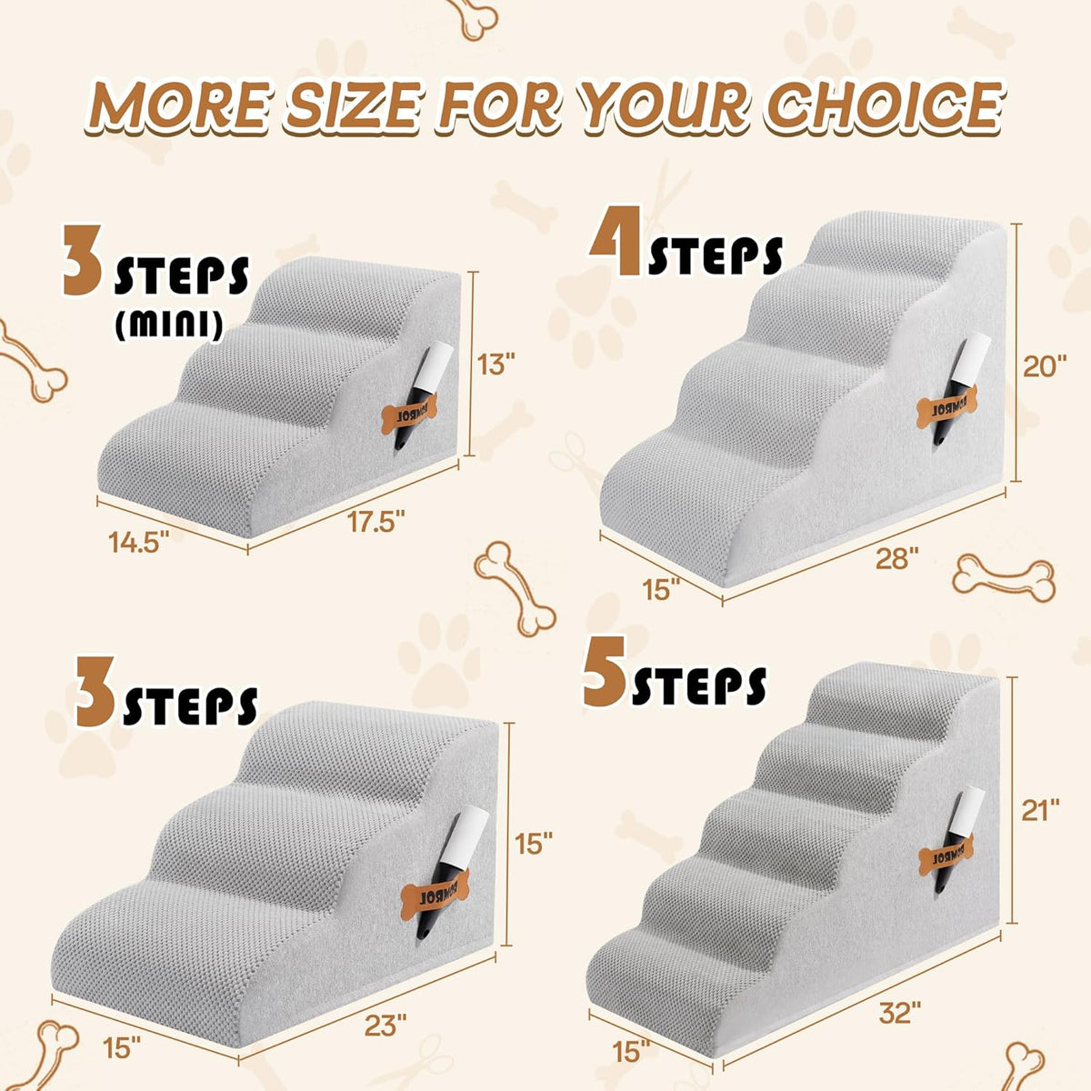 Romrol Dog Stairs Ramp for High Beds Couches, High Density Foam Pet Steps with Durable Non-Slip