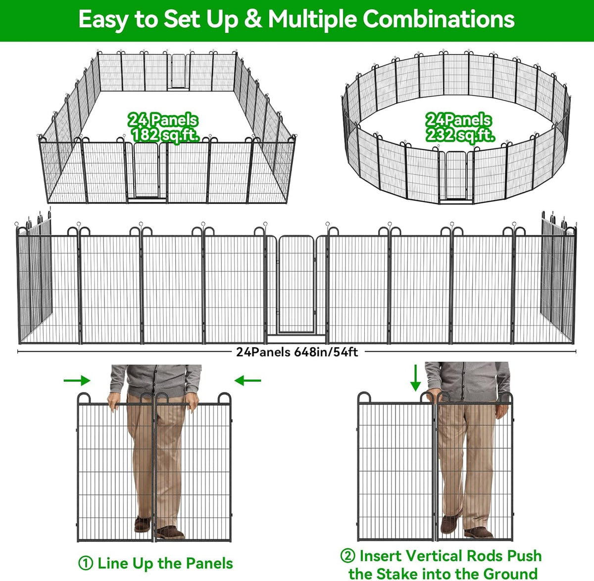 Dog Playpen Outdoor 24 Panels Heavy Duty Dog Fence 47" Height Anti-Rust with Doors Portable for RV