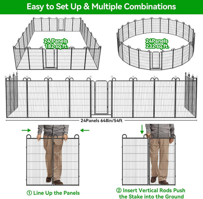 Dog Playpen Outdoor 24 Panels Heavy Duty Dog Fence 47" Height Anti-Rust with Doors Portable for RV