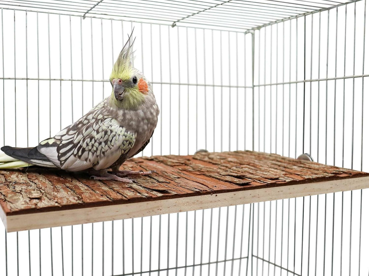 15.7 × 11.8 inch Large Bird Perch Stand Platform, Natural Wooden Small Animals Cage Accessories