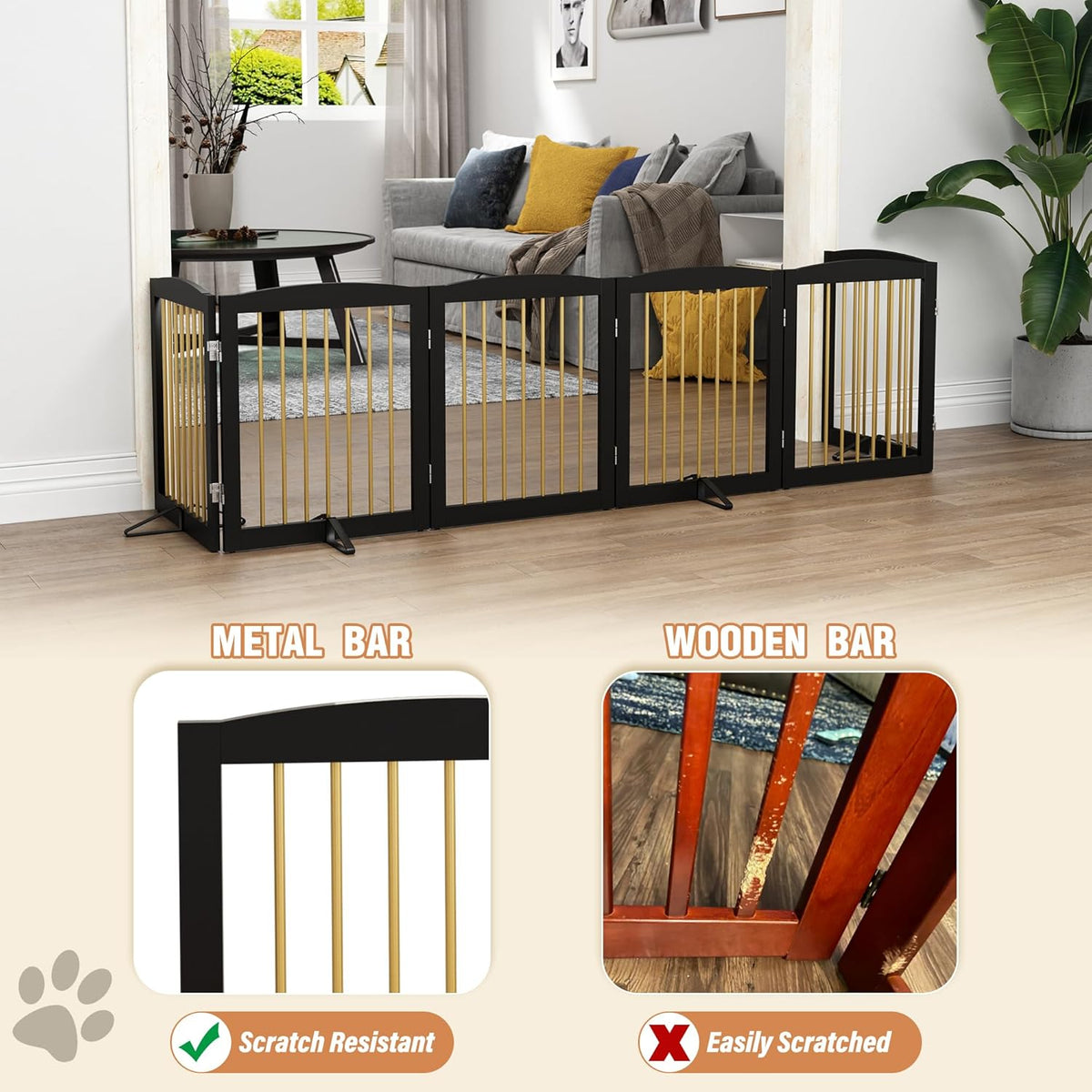 Freestanding Pet Gate for Dogs, Foldable Wooden Dog Gate for House, Extra Wide Indoor Pet Barrier
