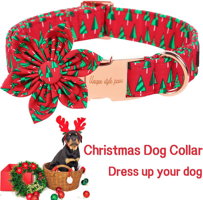 Unique style paws Christmas Dog Collar with Flower Best Winter for Small Medium Large Dogs