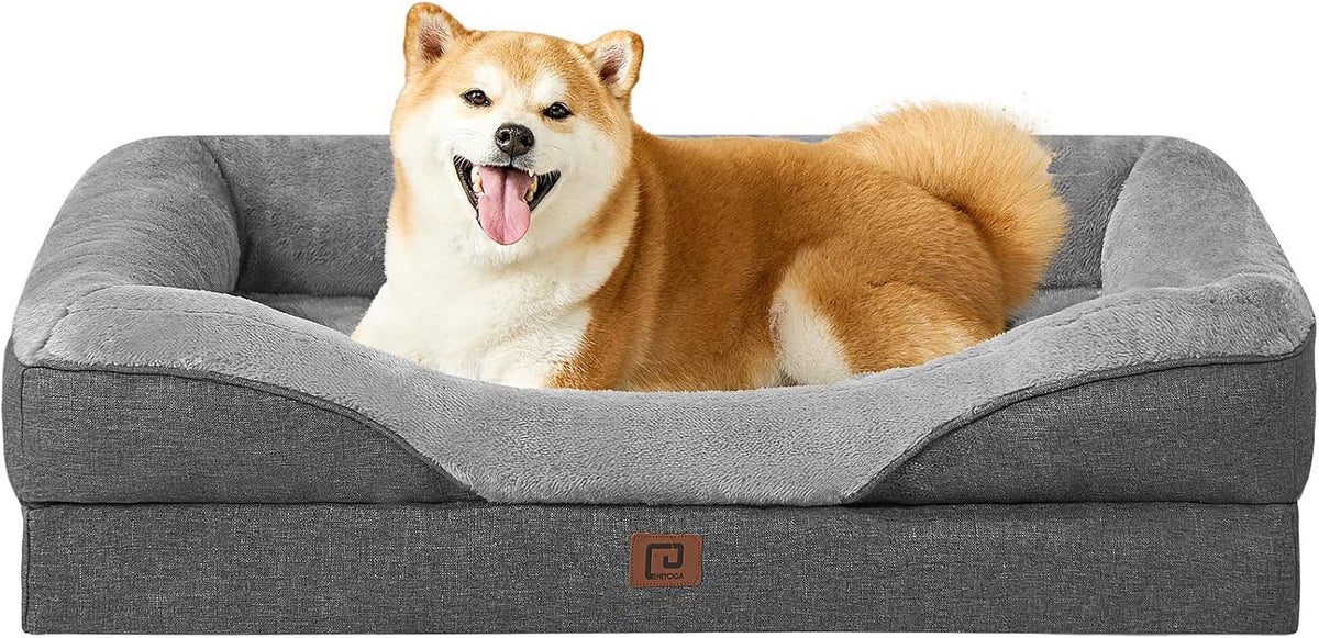 EHEYCIGA Memory Foam Dog Bed for Large Sized, Orthopedic Dog Sofa with Sides and Waterproof Liner